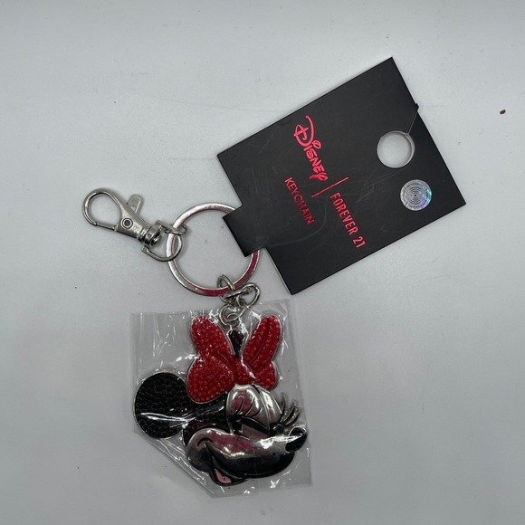 Disney x Forever 21 Accessories - Disney Forever 21 Minnie Mouse Keychain Red Glitter Bow Silver Bag Charm NWT#937